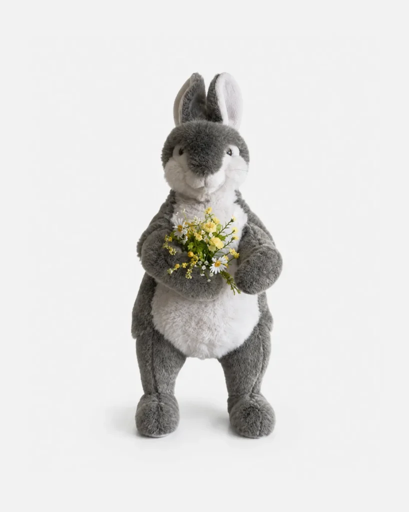 Lapin bouquet de fleur main gauche