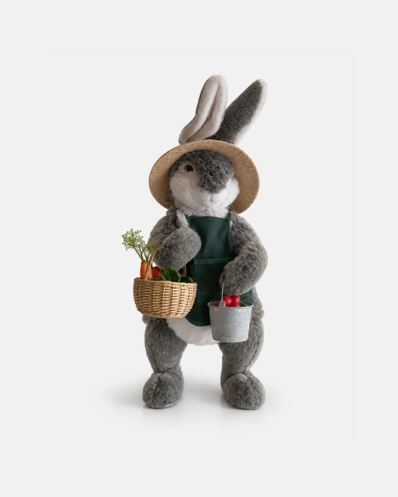 Lapin Chapeau de paille grand tablier vert