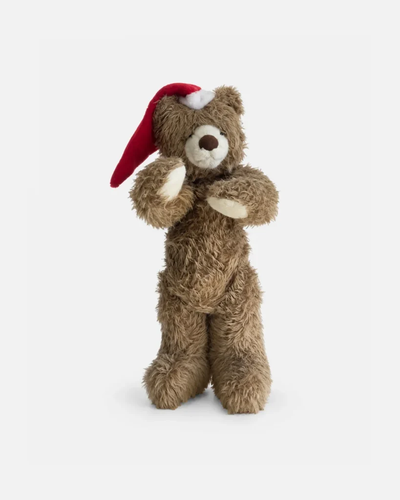 Ours beige vintage debout Bonnet père noel