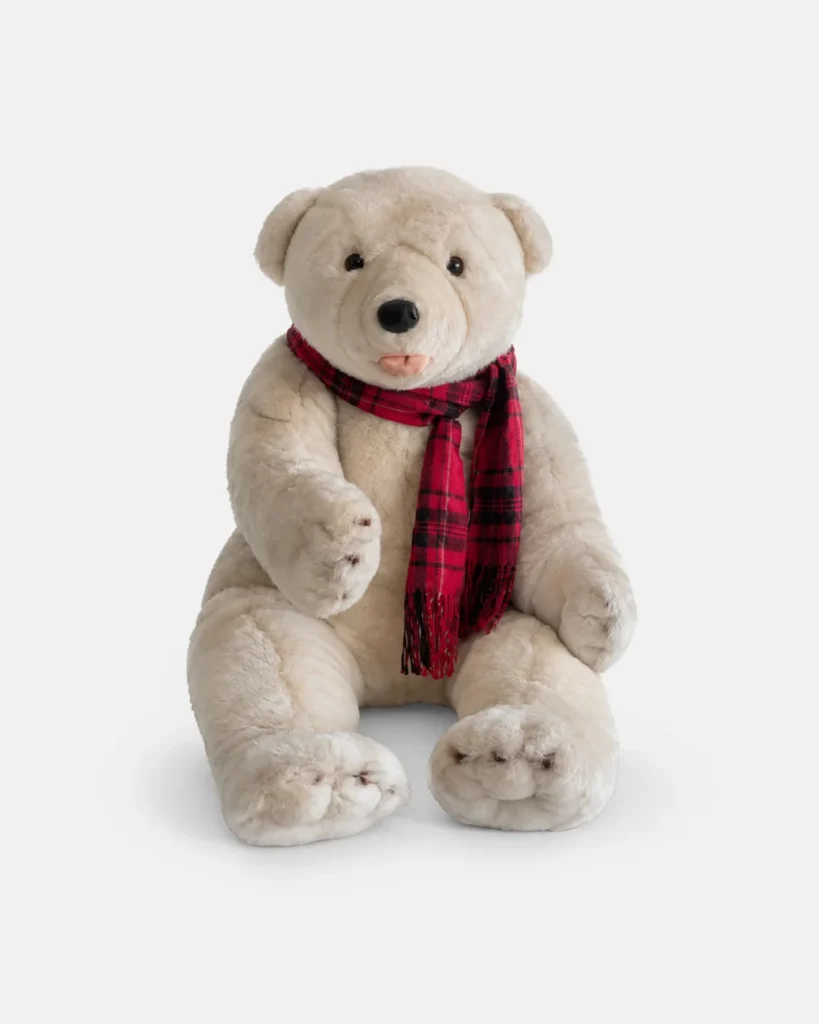 Ours Blanc Assis Echarpe rouge