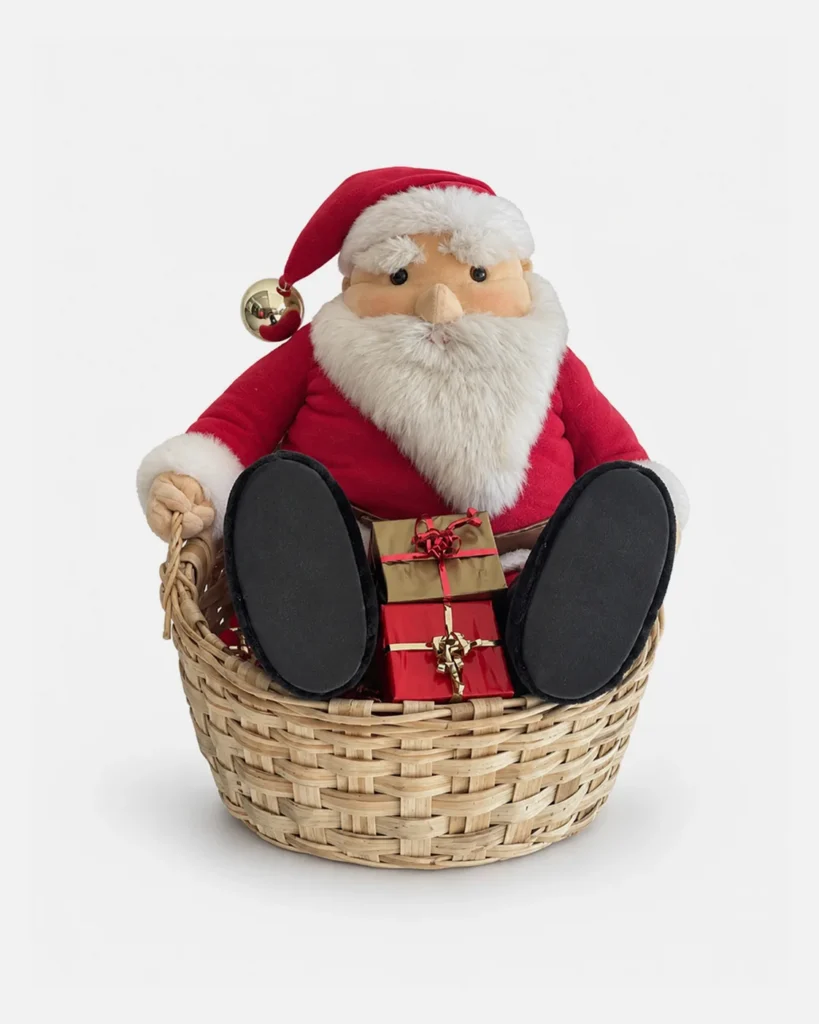Père noël assis dans panier Cadeaux