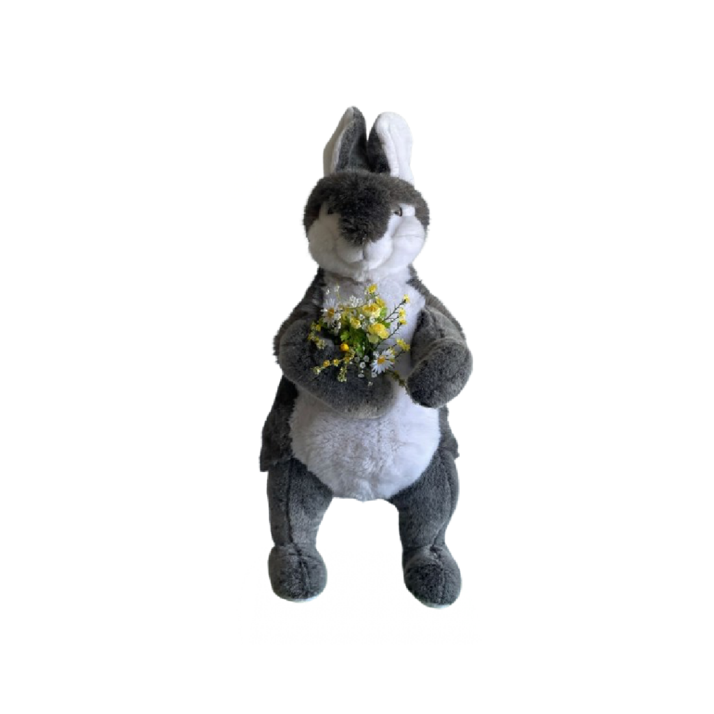 Lapin panier légumes chapeau de paille tablier
