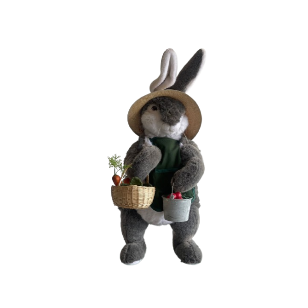 lapin Chapeau de paille grand tablier vert