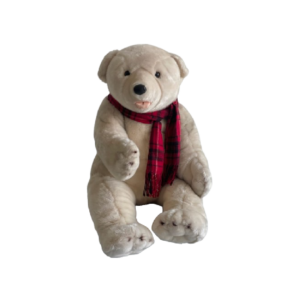 Ours Blanc Assis Echarpe rouge