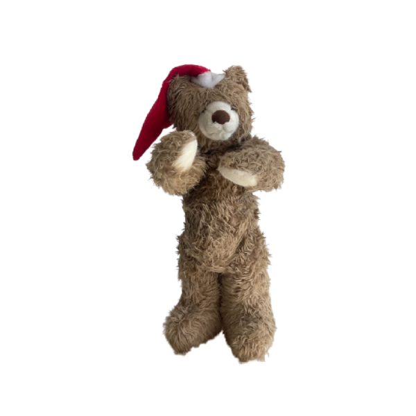 Ours beige vintage debout Bonnet père noel